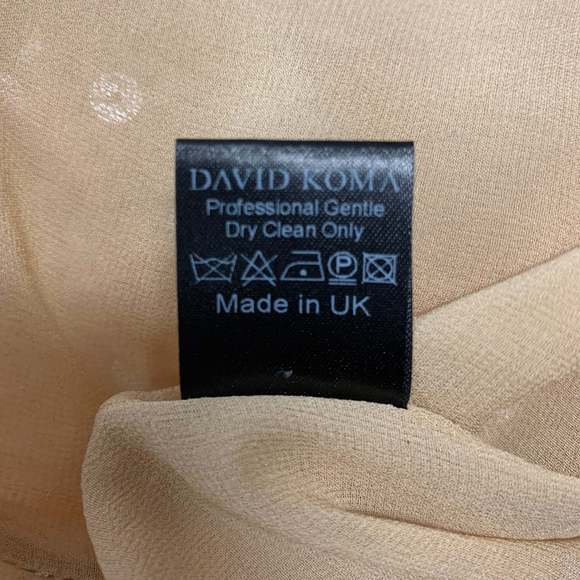 DAVID KOMA Beige Nude Mesh Spaghetti Straps Cocktail Dress - Picture 7 of 7